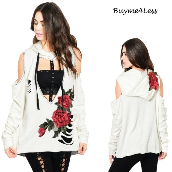 Buyme4Less Sweaters - Moto Hippie Distressed Hoodie Tunic Sweater Top WT